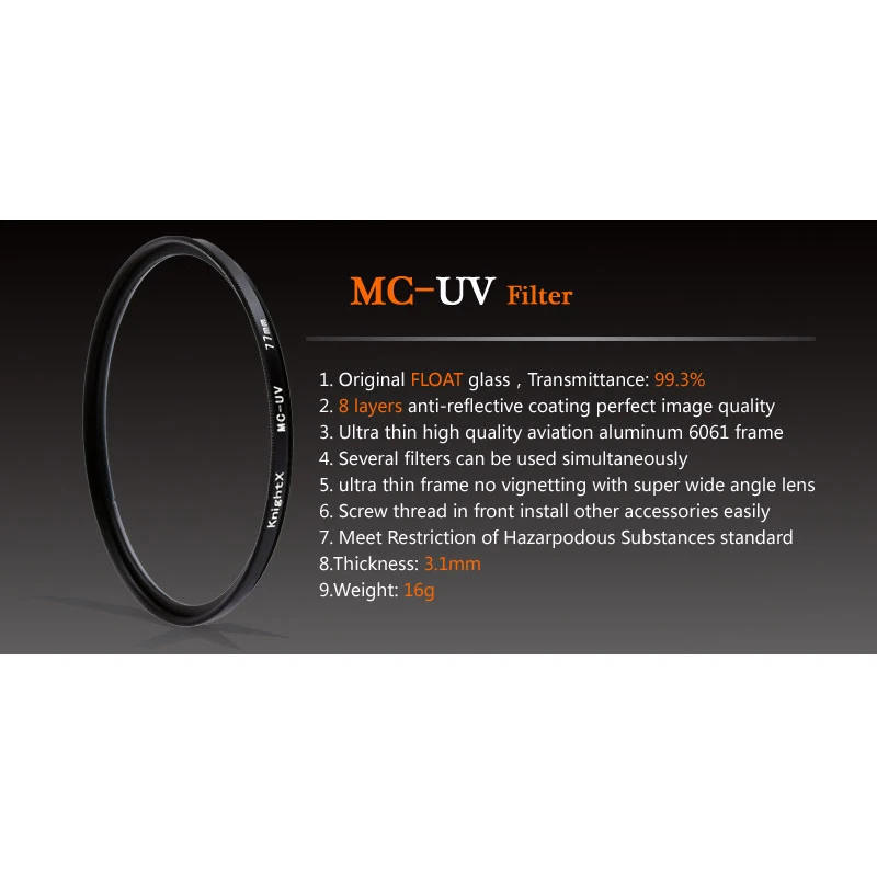 KnightX 49mm 52mm 58MM 62mm 77MM MC uv filter 67mm Lens Filter UV for Nikon d750 700d d70 d90 for canon 1200d d3200 d3300 d5200