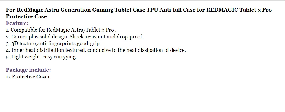 

For RedMagic Astra Generation Gaming Tablet Case TPU Drop Protection Cover for REDMAGIC 3 pro - Durable Protective Case