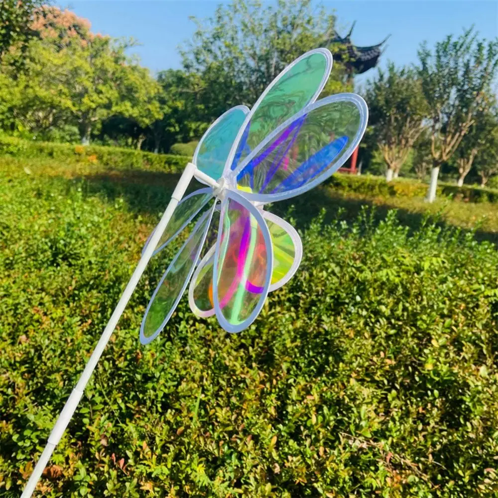 다양한 스타일의 해바라기 풍차 지름 27~38cm 이중 레이어 레이저 반짝이는 스테이크형 잔디 꽃바람개비 PVC