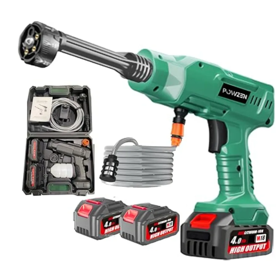 

Беспроводная бесщеточная мойка высокого давления 1100 PSI - портативная ручная аккумуляторная мойка с 2 аккумуляторами 4.0 Ач и зарядным устройством