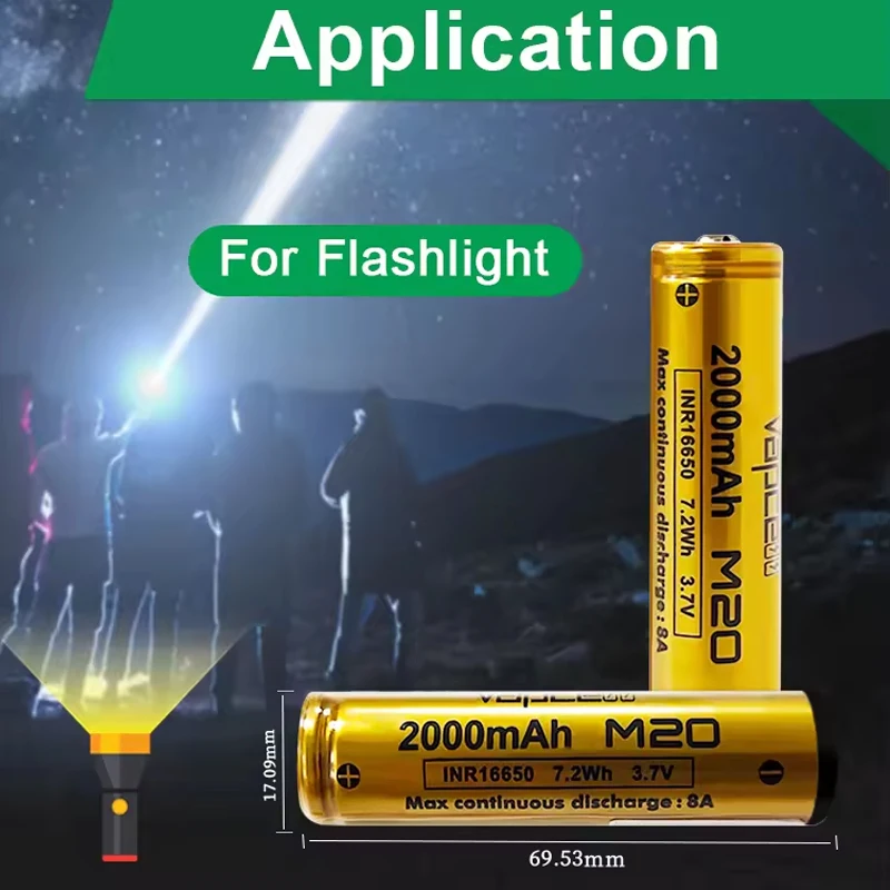 Original Vapcell 16650 M20 Batterie 2000 mah 3,7 V 8A Wiederaufladbare Lithium-Batterie INR 16650 für Taschenlampe Power werkzeug Spielzeug
