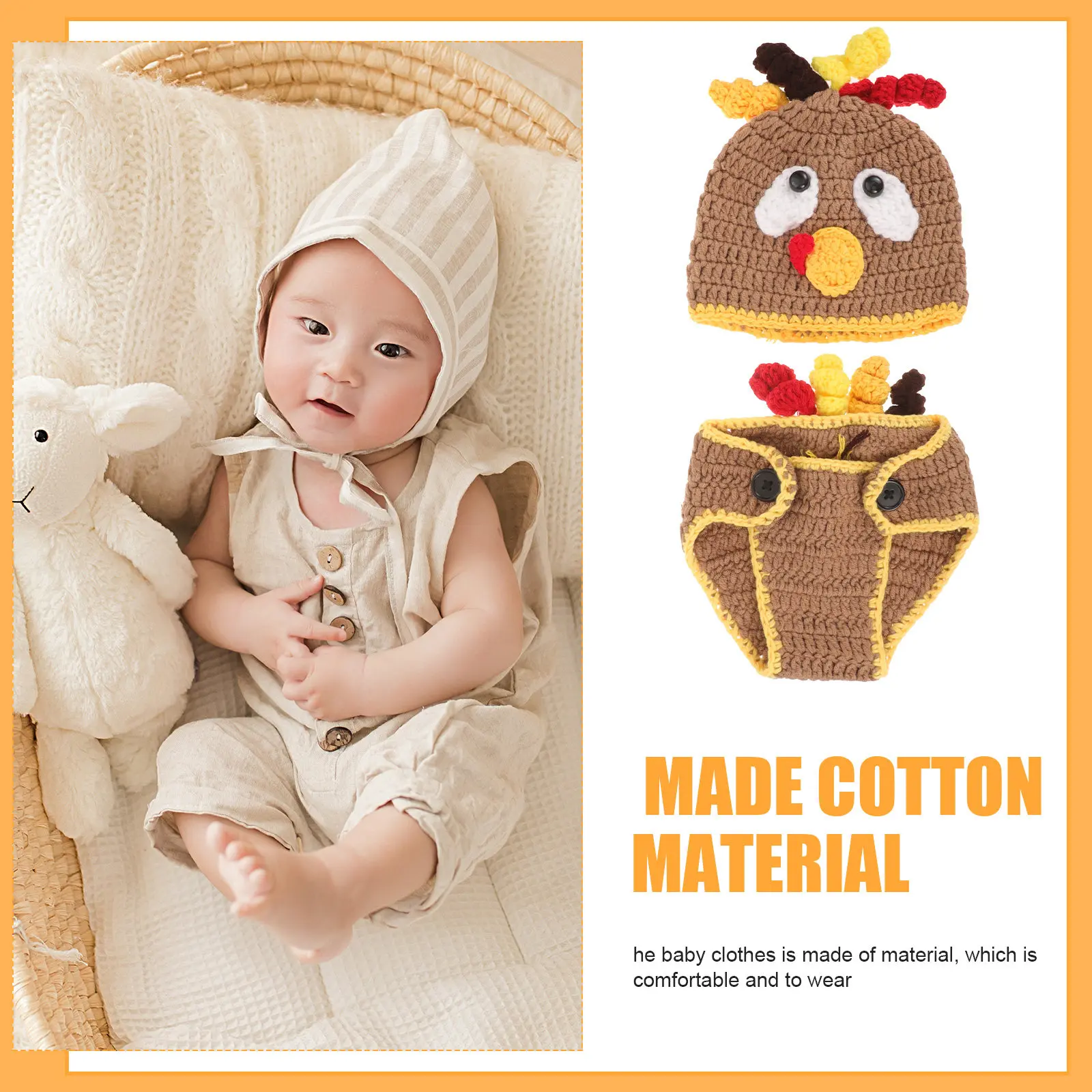 

1 Set Baby Photography Props Newborn Turkey Costume Hat Diaper Set For 100 Days Photo Outfit Newborn Animal Costume Baby Clothes