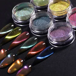6Colors/set Chameleon Magnetic Cat Eye Nail Powder Net2-3g 9D Laser Magnet Chrome Powder DIY Magic Cat's Eye Magnet Powder