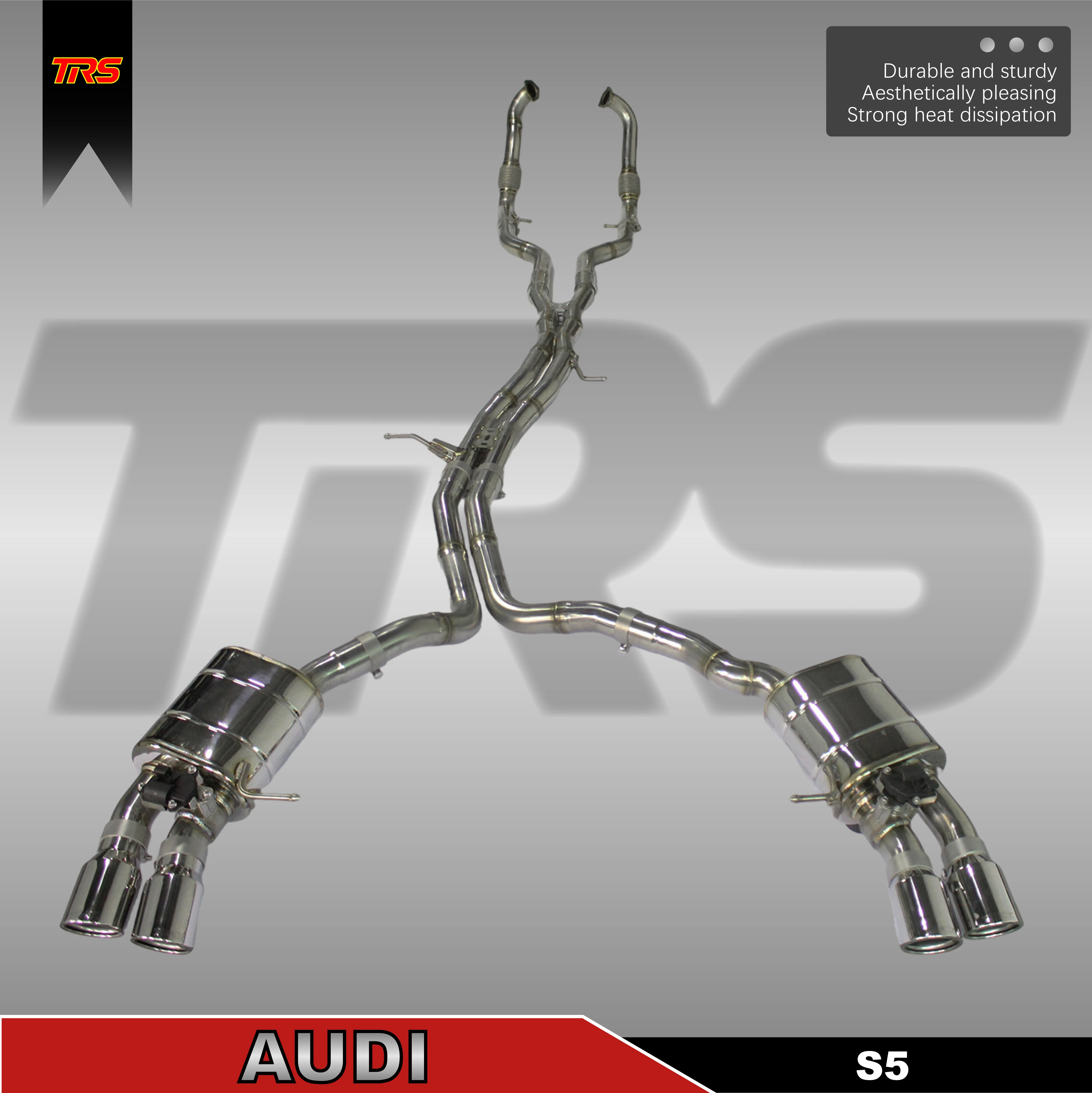 

Valvetronic Cat-Back для B9 Coupe/Sportback 3.0T V6 — T304 Quad Tips, управление через приложение, прямая посадка