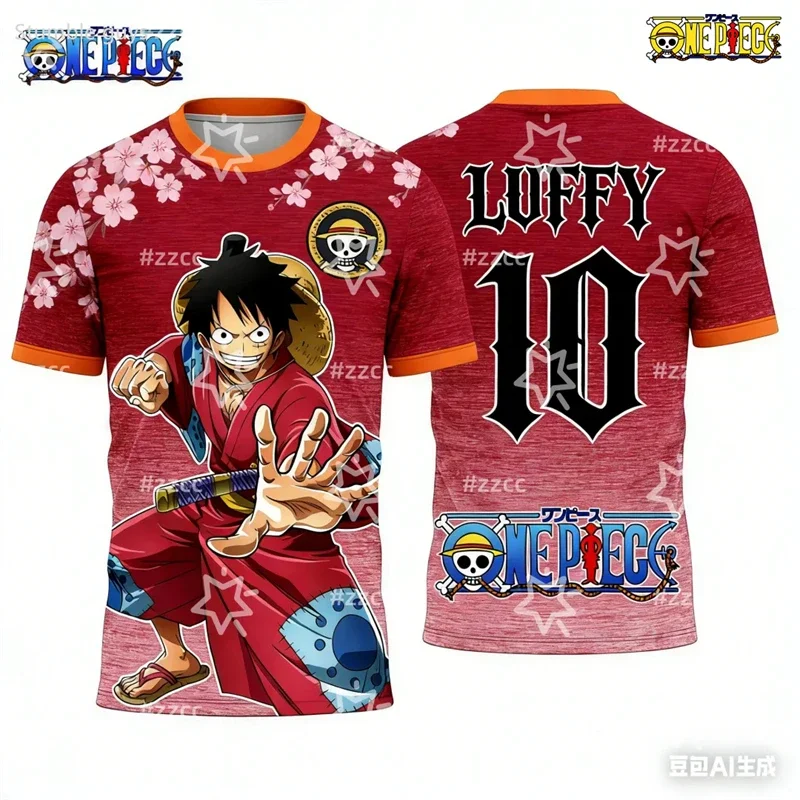 Herren One Piece Anime T-Shirt mit Zoro Wano Kuni Aufdruck, Kurzarm-Shirt für Jungen und Mädchen, Leichtes Casual-Oberteil