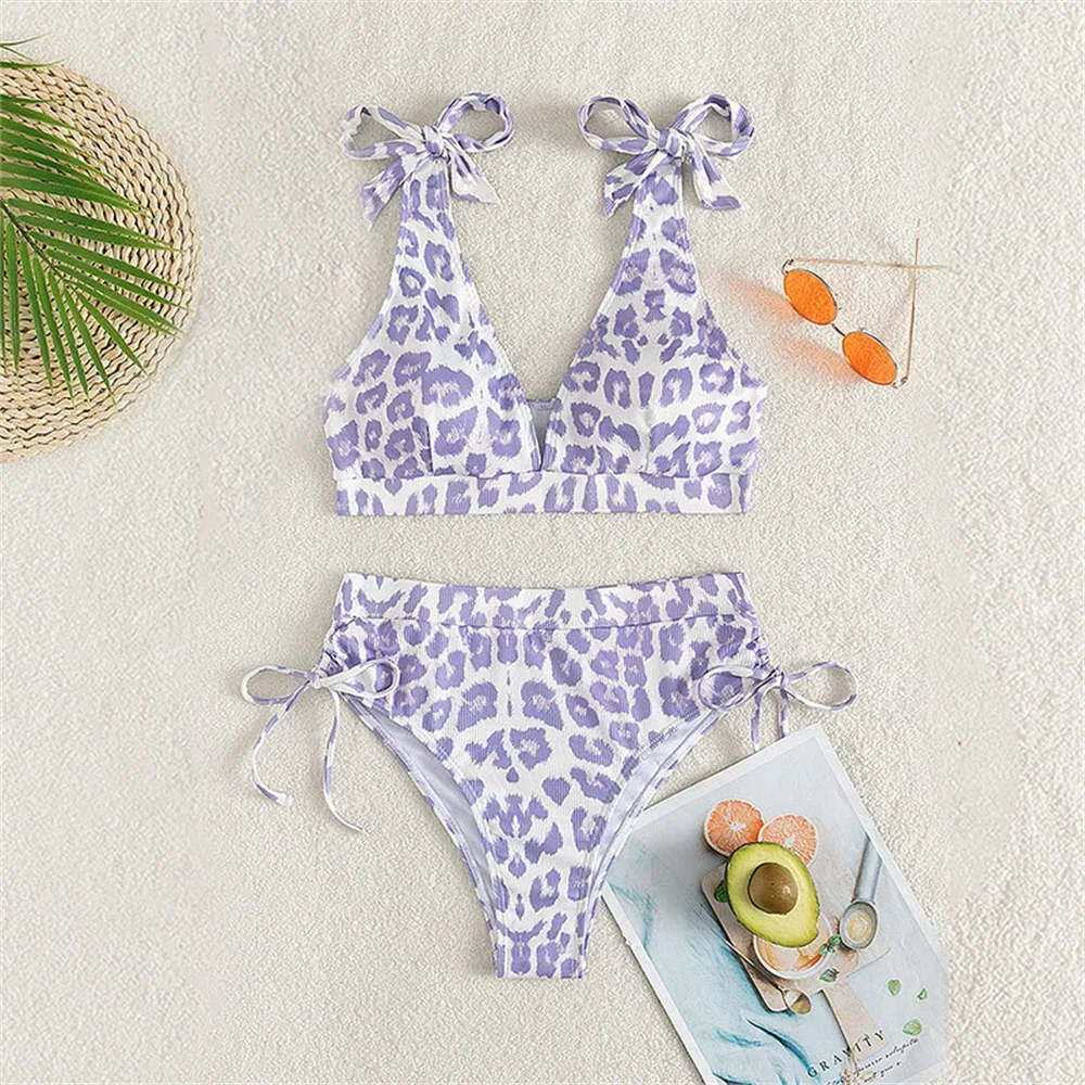 

Purple Leopard Bikini Y2K Bandage Swimsuit Push Up High Waist String Swimwear Vacation Outfit Women Bathing Suit Beach Sexys Set