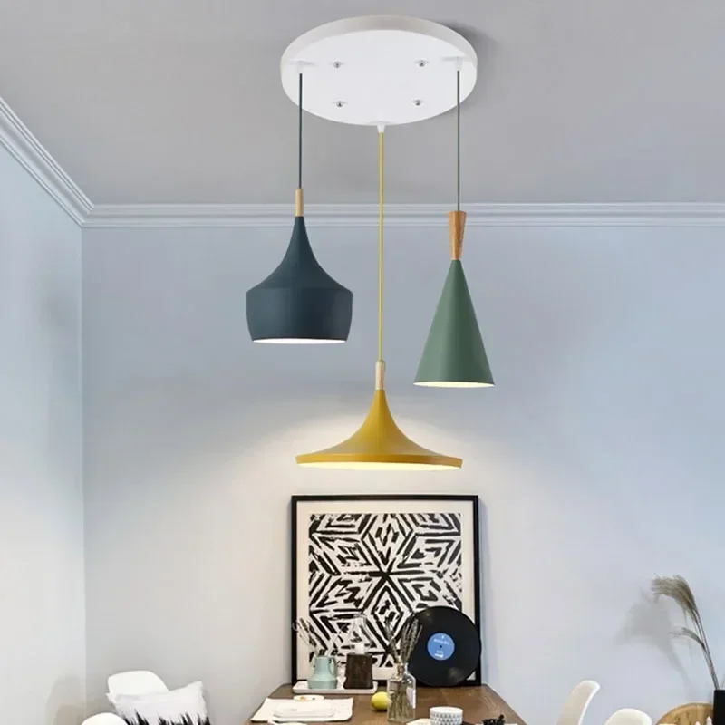 

MYIB Nordic Modern Pendant Light Iron Lampshade Wood LED Hanging Lamp for Dining Room Hotel Bedroom Kitchen Lighting Fixtures