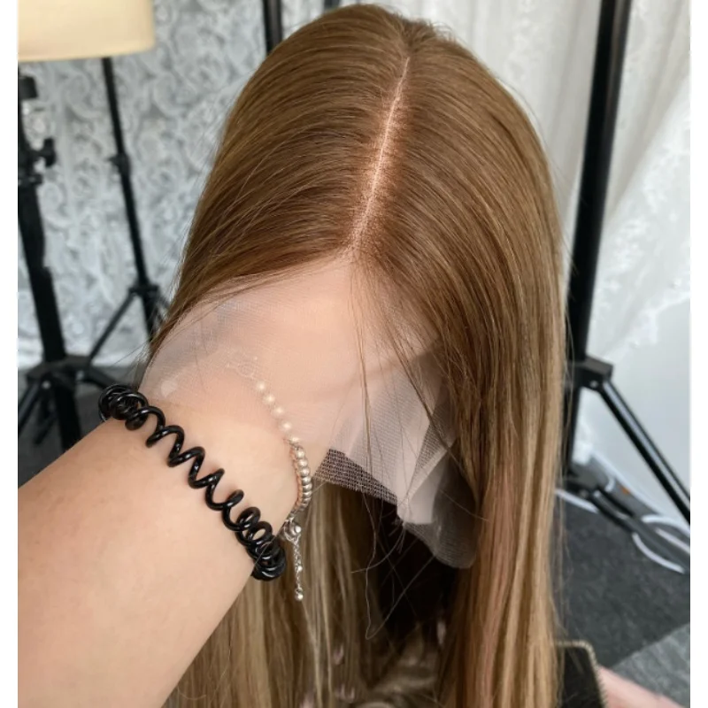 

Wig with Dark Roots Short Straight Ombre Brown hair Wig Blonde Synthetic Fibres Heat Resistant Lace Natural Straight Wig cosplay