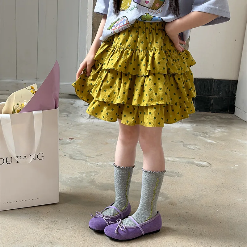 Girls Summer Energetic Sweetheart Short Skirt Vintage Polka Dot Skirt Cute Layered Cake Skirt