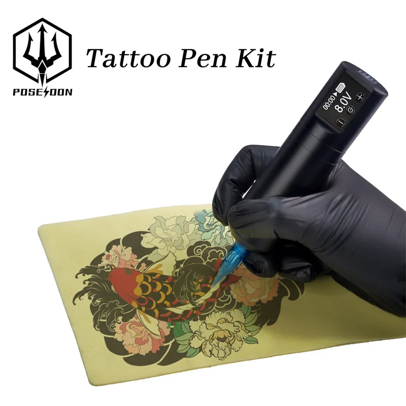 Tattoo Kit Poseidon schwarz cool Tattoo Pen Kit für Permanent Make-up Tattoo Maschine Kit drahtlose Tattoo Netzteil Tattoo Gun Ki