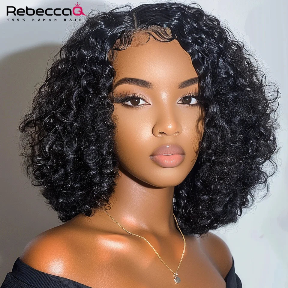 Short Curly Bob Side Part Lace Human Hair Wigs For Women Transparent Lace Bob Wigs Brazilian Remy Hair Glueless Pre-Cut Lace Wig