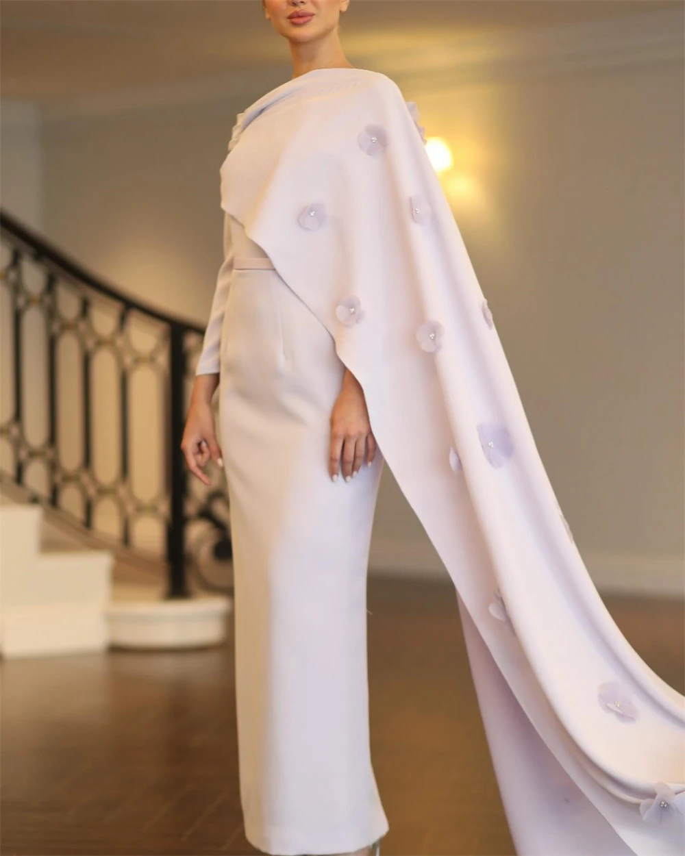 Customized Purple Jersey Evening Dresses Exquisite Long Sleeves Homecoming Dresses Fashion Flowers Special Occasion Gowns