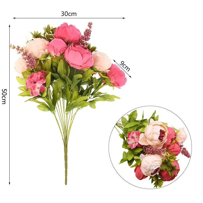 13 Heads Silk Peony Artificial Fake Flowers Wedding Bouquet Home Interior Ornaments Party Decorations