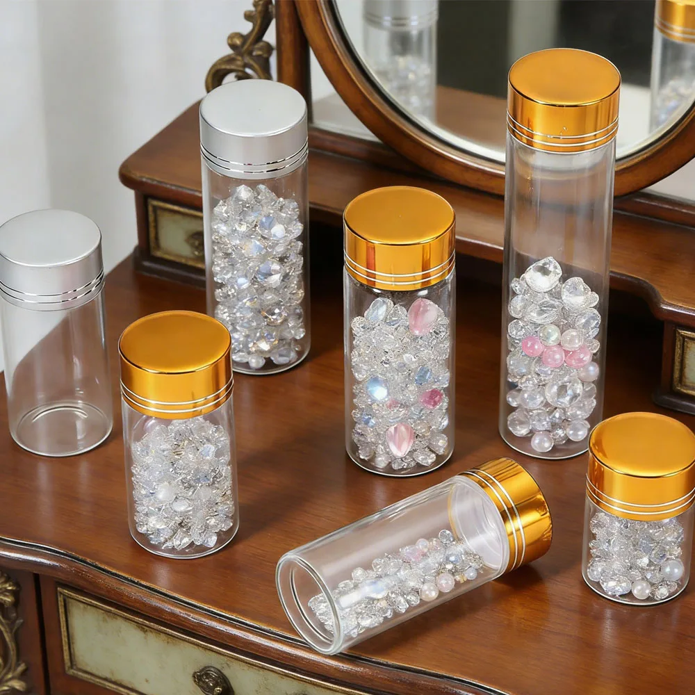 5Pcs Portable 12ml-110ml Mini Clear Glass Bottle W/ Screw Lids Empty Wishing Bottle DIY Craft Vials Travel Storage Containers