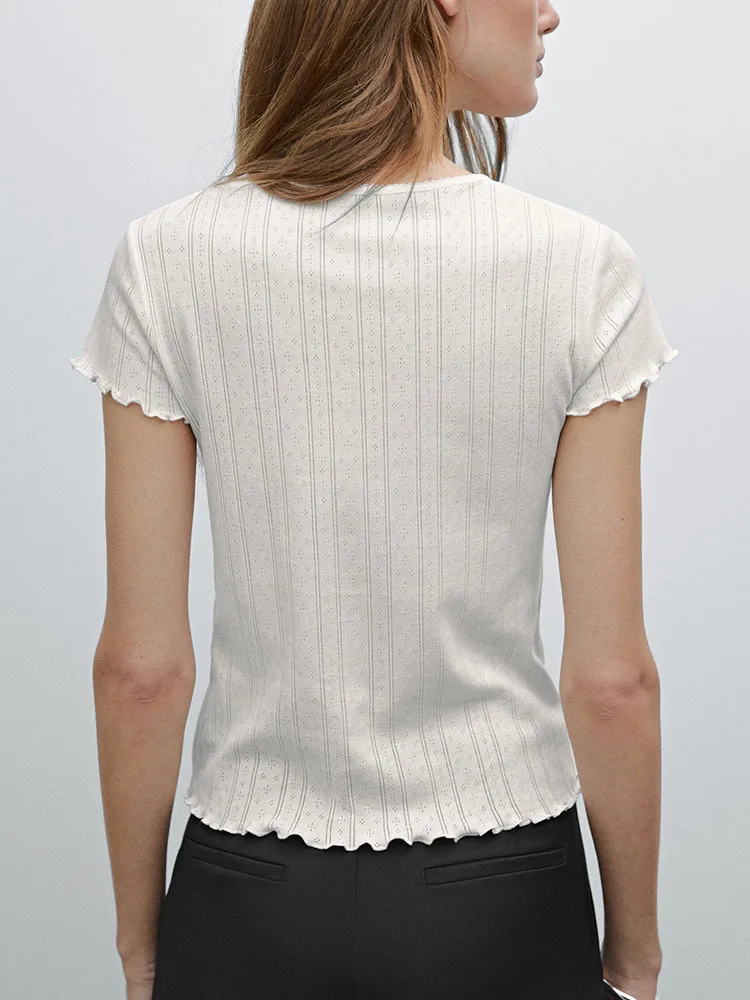 

Удобная для кожи круглая футболка Sweet Hollow out Ne ort Sve, новинка лета 2023, женская модная облегающая футболка, чистый цвет