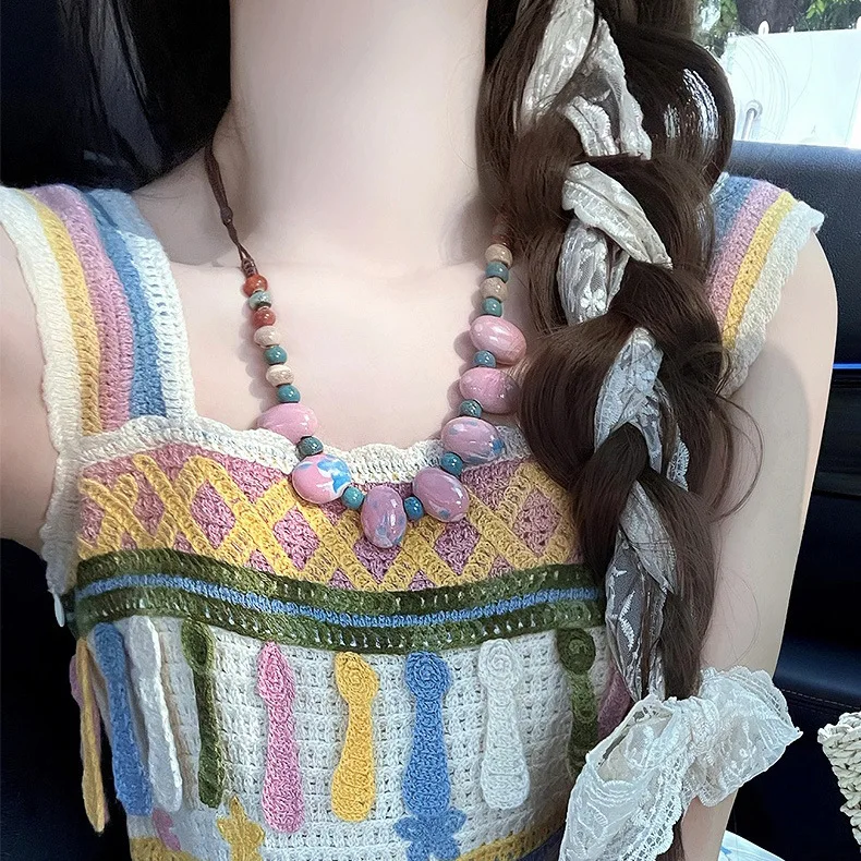 جديد الصينية زن الحجر الطبيعي مطرز قلادة المرأة المتخصصة فريدة من نوعها الراقية سلسلة عنق قصيرة الترقوة سلسلة الملحقات المد