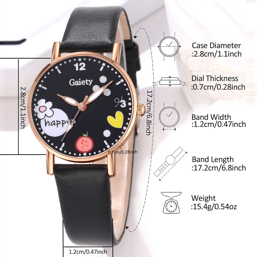 6PCS/Set Women Quartz Watch Pu Leather Strap Wristwatch Fashion Dial Watch Butterfly Jewelry Set Gift For Her