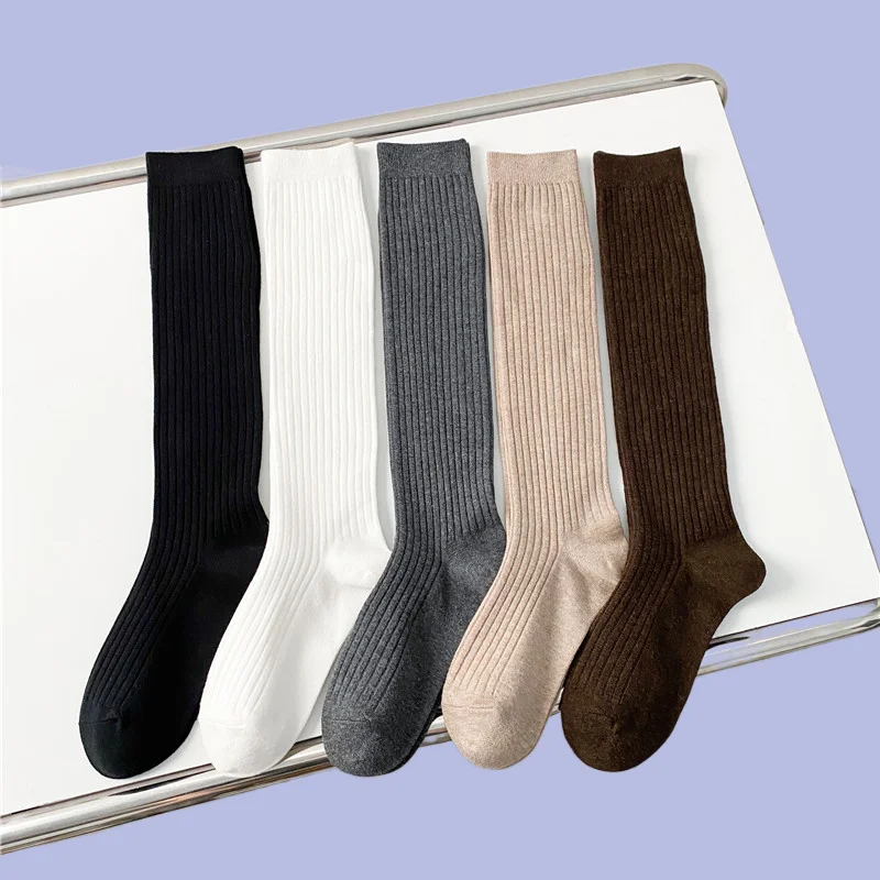 

1/3/5 Pairs 2024 New Women's High Quality Trends Socks Casual Preppy Style Knee High Socks Female Cotton Solid Color Long Socks