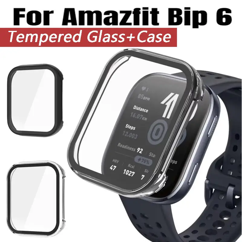 Gehärtetes Glas + PC-Gehäuse für Huami Amazfit Bip 6, Uhren-Displayschutz, kratzfeste Schale für Amazfit Bip 6-Gehäuse-Zubehör