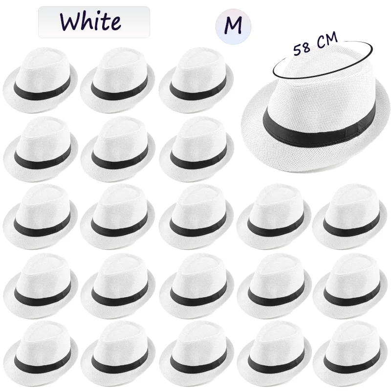 58/60 cm Bruiloft Stro Fedora Hoed voor Mannen Vrouwen Trilby Hoed Korte Rand Panamahoed Strand Havana Feestartikelen Grote Hoofd Gentleman Cap - afbeelding 1
