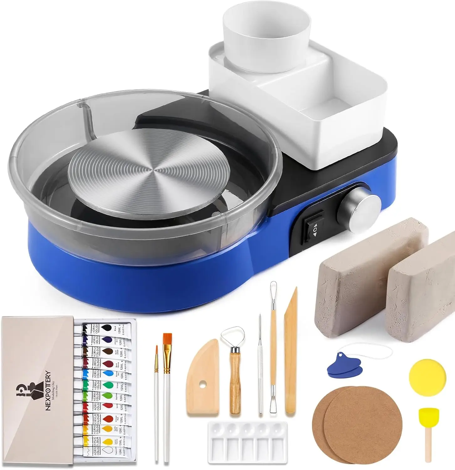 

Kids Adult Beginners Pottery Wheel Set with 6" Turntable, Clay, Sculpting Tools - Blue Craft Gift