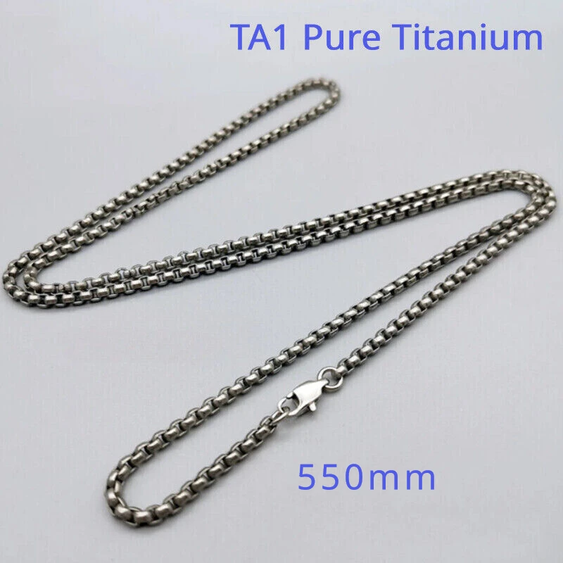 Pure Titanium Box Chain Necklace 3mm Men's Unisex Non Allergic Skin Care Healthy Size Complete Lightweight Anti Allergic 550mm