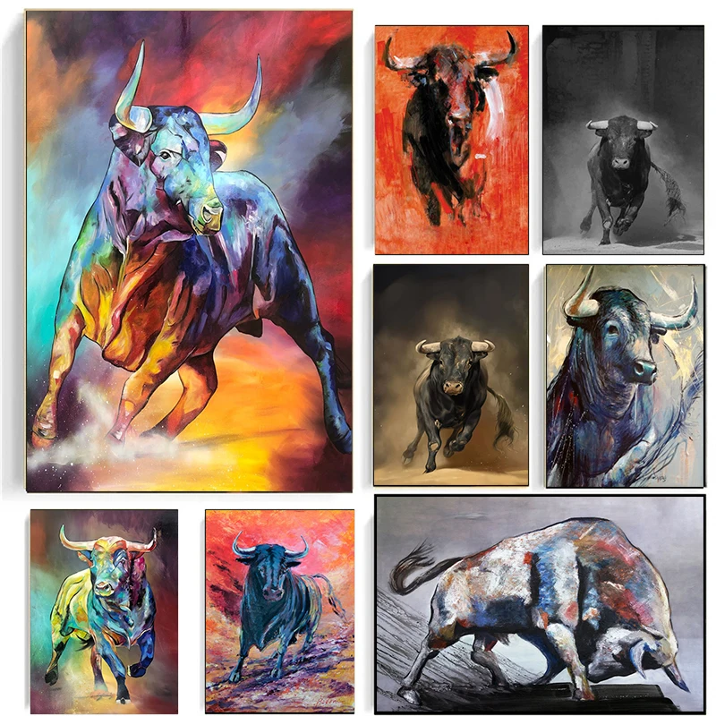 

Graffiti Art Modern Abstract Animal Art Bull Canvas Painting Wall Art Picture for Living Room Poster and Prints Cuadros Decor