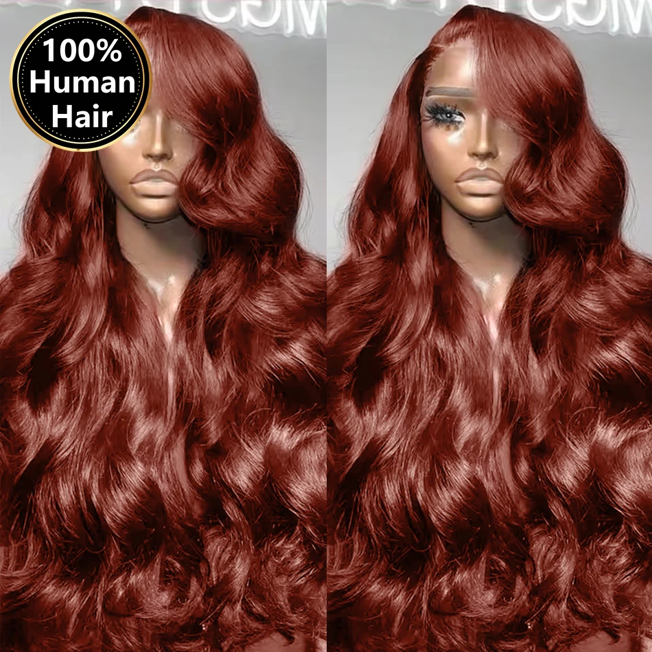 Reddish Brown 13x4 13x6 Lace Front Wigs Human Hair Pre Plucked 200% Density Body Wave Colored Human Hair Lace Frontal Human Wig