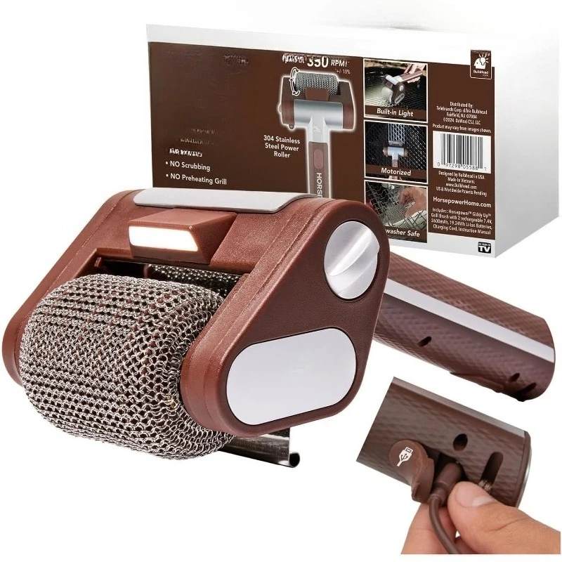 

Giddy Up Grill Cleaner AS SEEN ON TV! – Cordless, Rechargeable BBQ Tool with 350 RPM Stainless Roller, LED Light