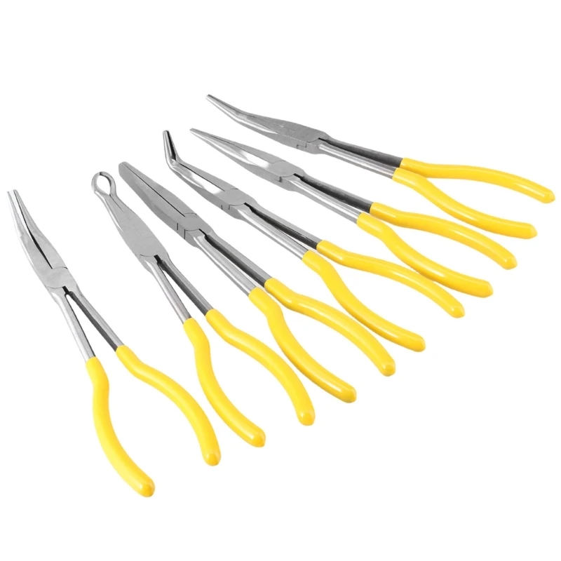 6x Extended Nose Pliers Set with Different Angled Heads for Narrow Space Repairs