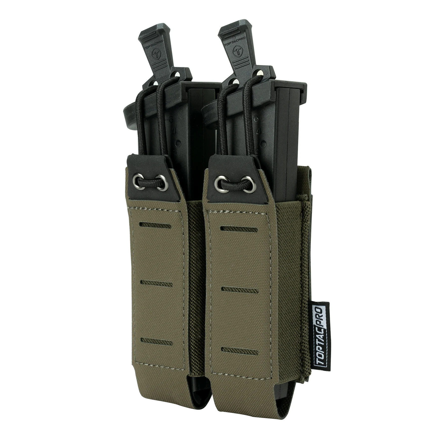 TOPTACPRO-Tactical Double Mag Pouch, Molle Open Top, Quick Draw, Leve, 9mm, 8526