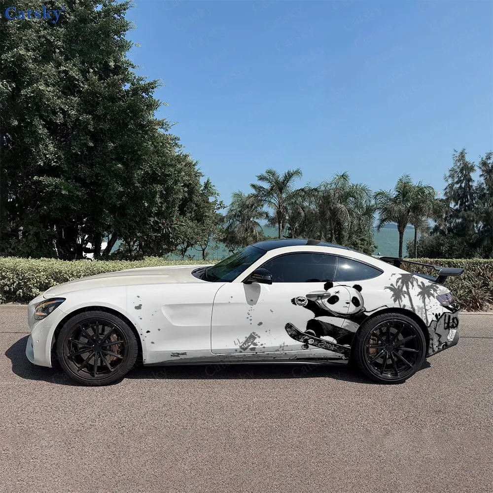 2pcs Panda Skate Might, Durable, Fade-resistant, Enhance Vehicle Aesthetics With Bold Artistic Design Car Vinyl Wraps