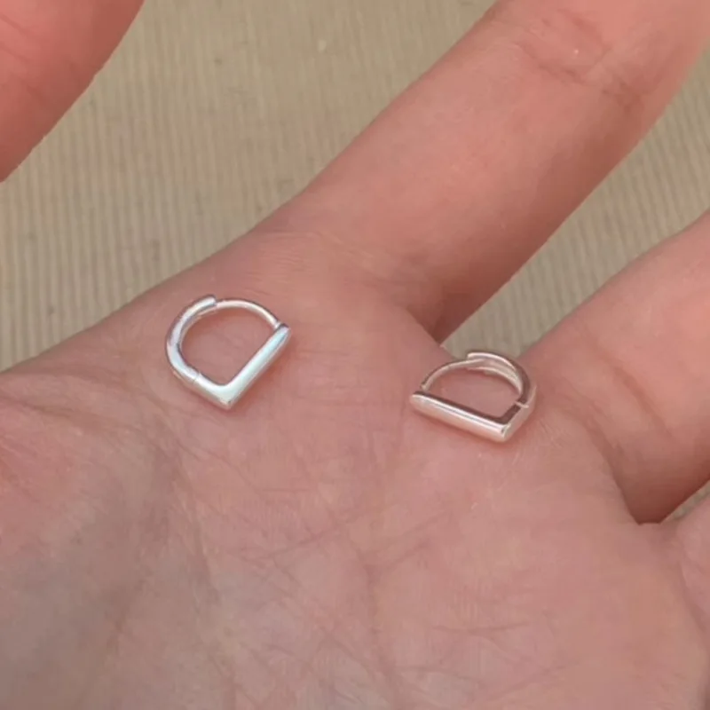 Small Simple 925 Sterling Silver English Letter D-shaped Hoop Earrings for Women Minimalist Jewelry Accessories Gifts Colorfast