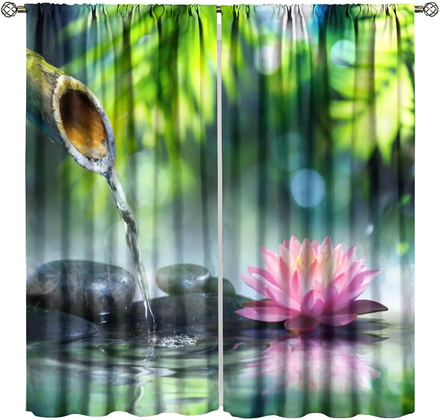 

Шторы для дзен-сада, японские зеленые шторы с бамбуковыми листьями и лотосом, декор для окон с видом на спа-центр, термоизолированные, с карманом для карниза