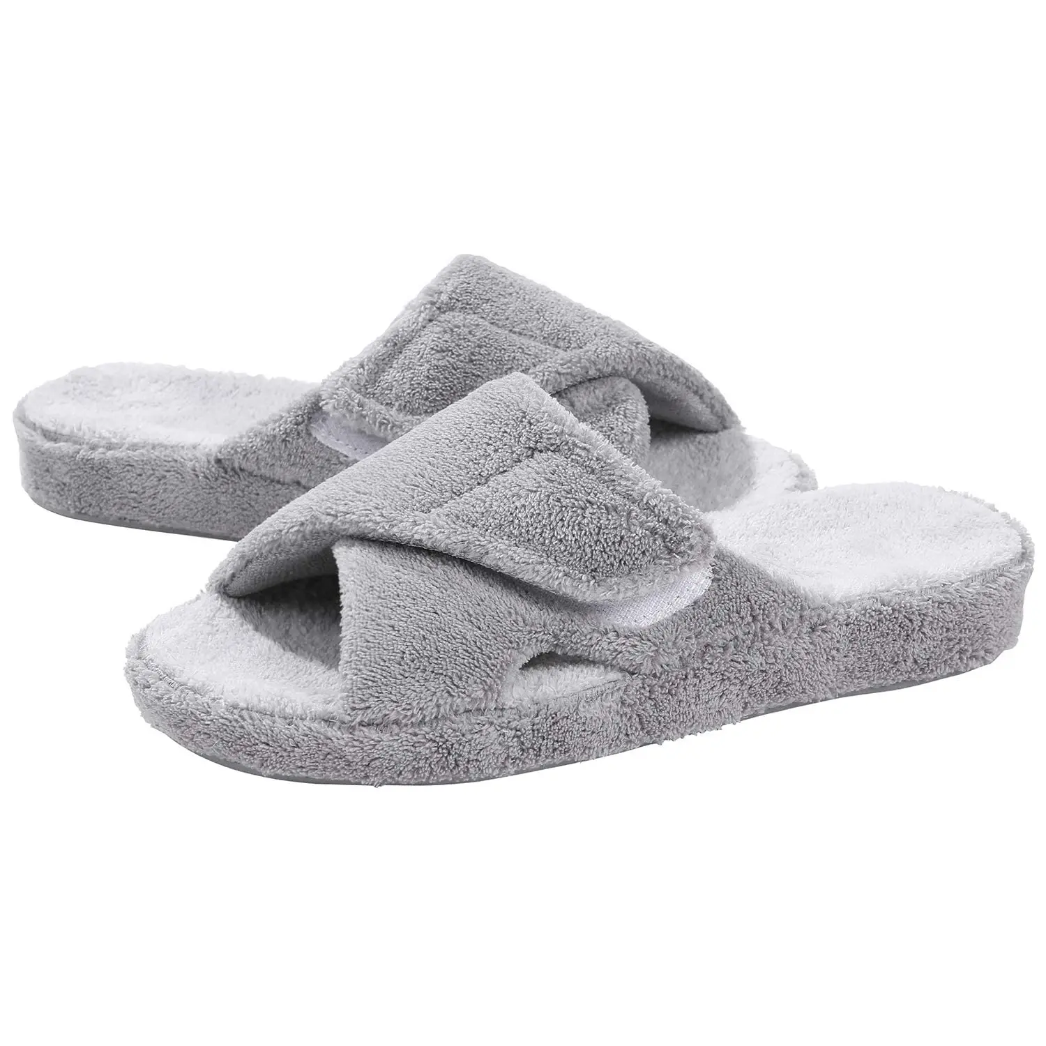 Shevalues-Zapatillas de casa peludas para mujer, pantuflas de algodón con soporte de arco para interiores, zapatillas planas de Punta abierta para