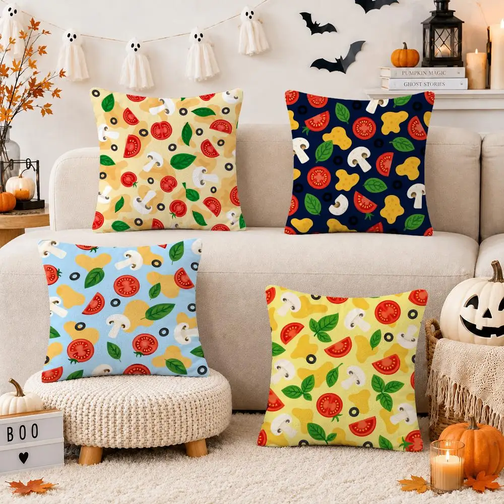 Tomato Mushroom Pizza Cushion Cover Short Plush Double Sided Printed Soft Pillow Case Home Sofa Decor Festival Gifts