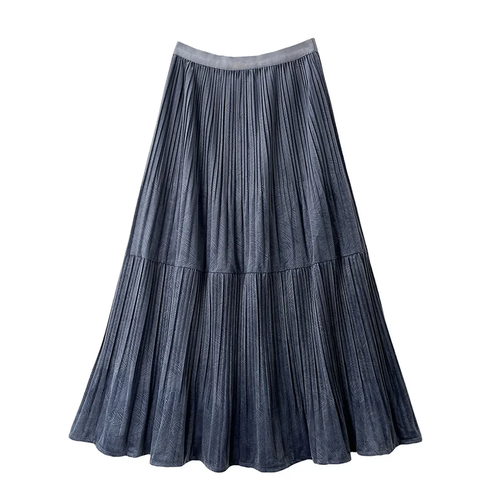 2023 Spring Autumn Winter Women's Pleated Skirt High Waist Solid Color Velvet Half Length Skirt Office Lady Fashion Long Skirts