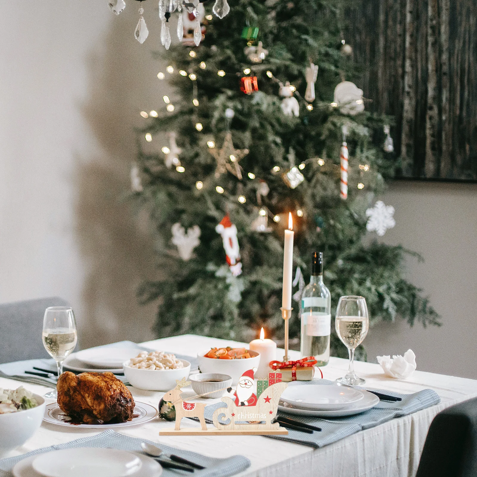 

1Pcs Christmas Elk Wooden Decoration Desktop Ornament Xmas Home Adornment Creative Cartoon Decor Festival Table Party Supply