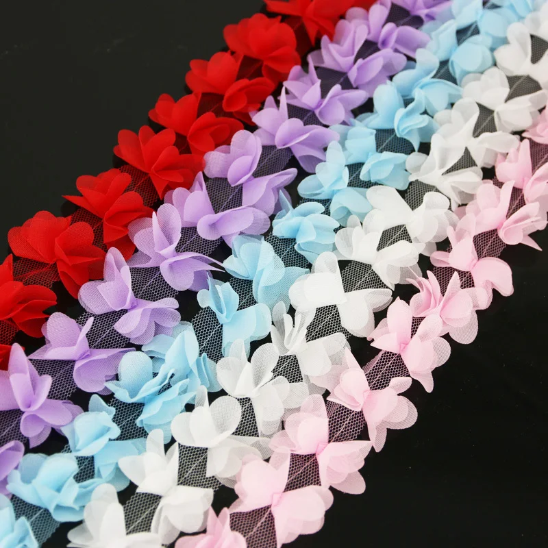 (140 pieces/lot) 50mm Butterfly Chiffon Lace Fabric Webbing Decoration Love Gift Ribbons Crafts Flowers Handwork Diy