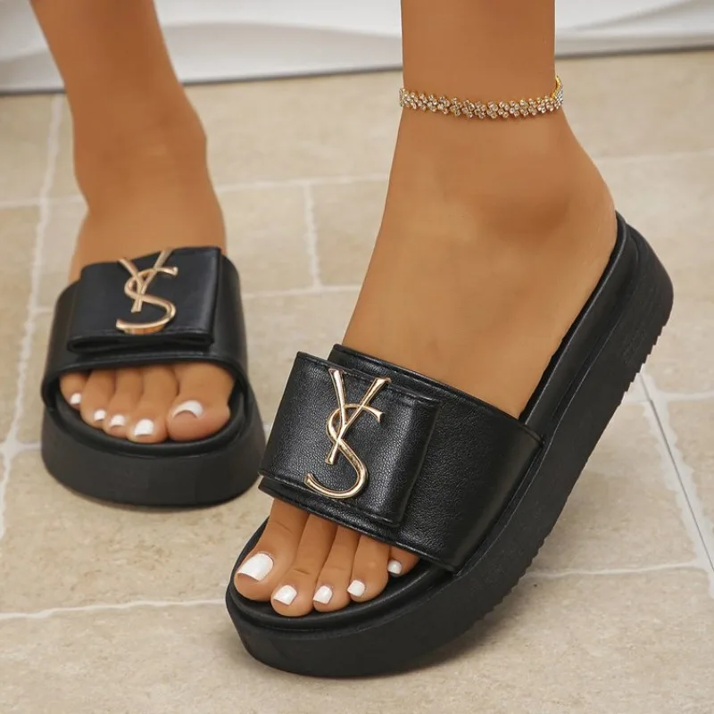 Pantuflas de Mujer Más Vendidas, Sandalias de Verano con Plataforma, Diseño Moderno con Letras, Calzado Casual para Dama