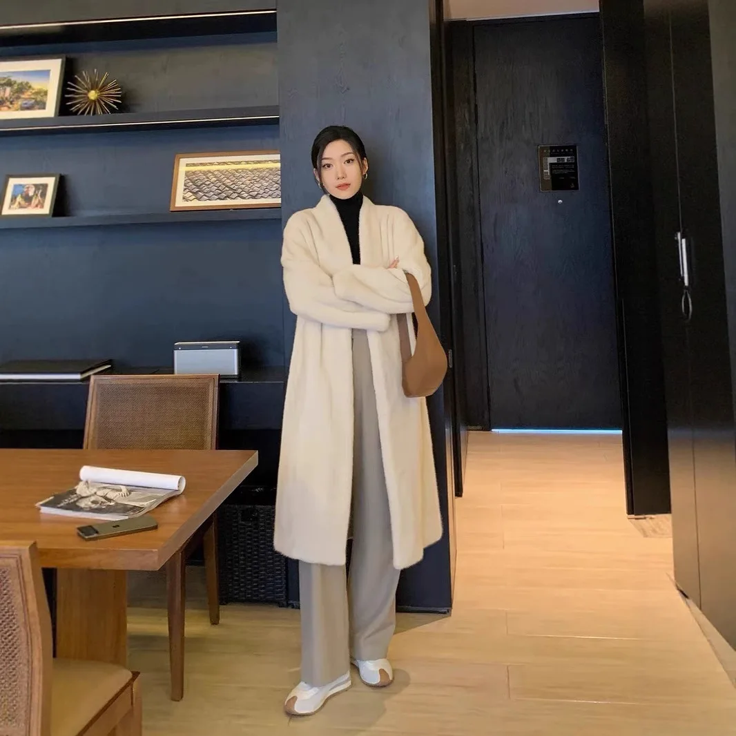 Long Coats Women Faux Fur Jackets Y2k Streetwear V Neck Coat Thick Warm Jacket Elegant Work Outerwear Autumn Winter 2025