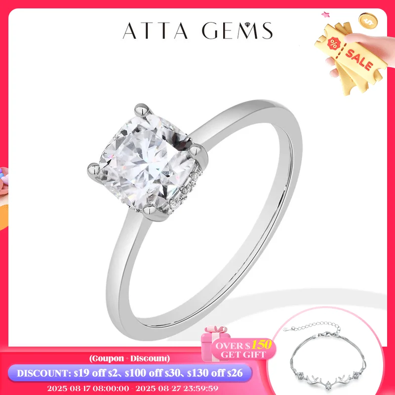 ATTAGEMS Cushion Cut 1.5ct 2.5ct Moissanite Ring DVVS1 925 Silver 18K Gold Plated For Women Engagement Wedding Band Fine Jewelry