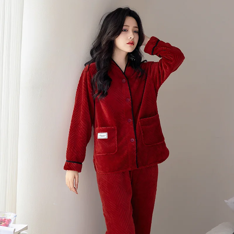 

Пижамный комплект, утепленный женский пижамный комплект, рождественские женские теплые зимние пижамы, модная домашняя одежда, милый мягкий пижамный комплект