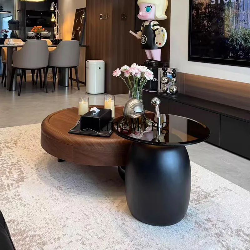 

ZYY medieval style coffee table living room home modern simplicity high sense solid wood round creative tea table