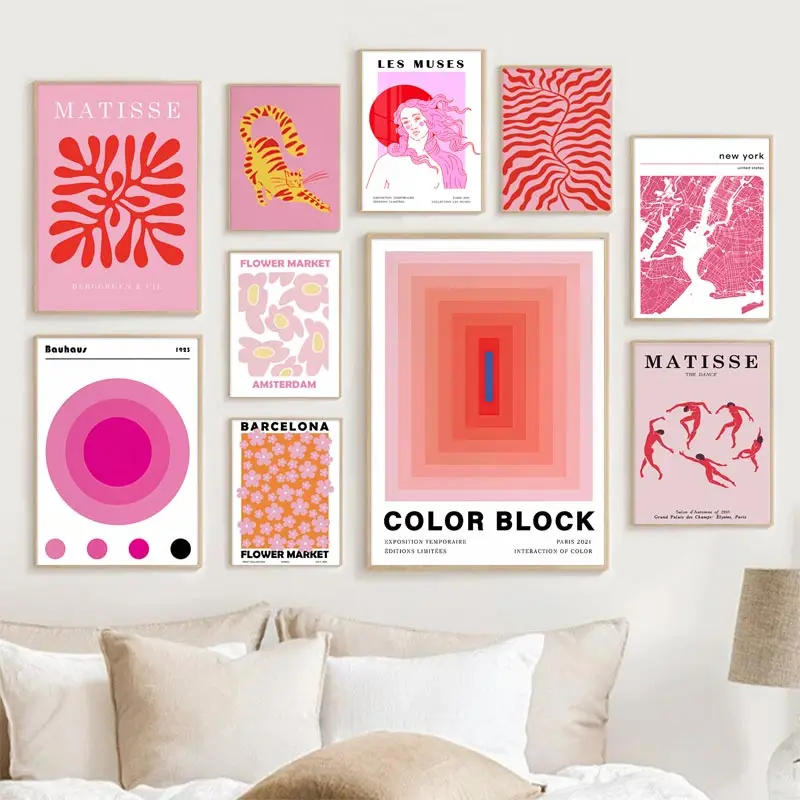 Abstrakcyjny Różowy Matisse Les Muses Mapa Flower Market Wall Art Canvas Malarstwo Nordic Plakaty i Wydruki Obraz ścienny do wystroju domu