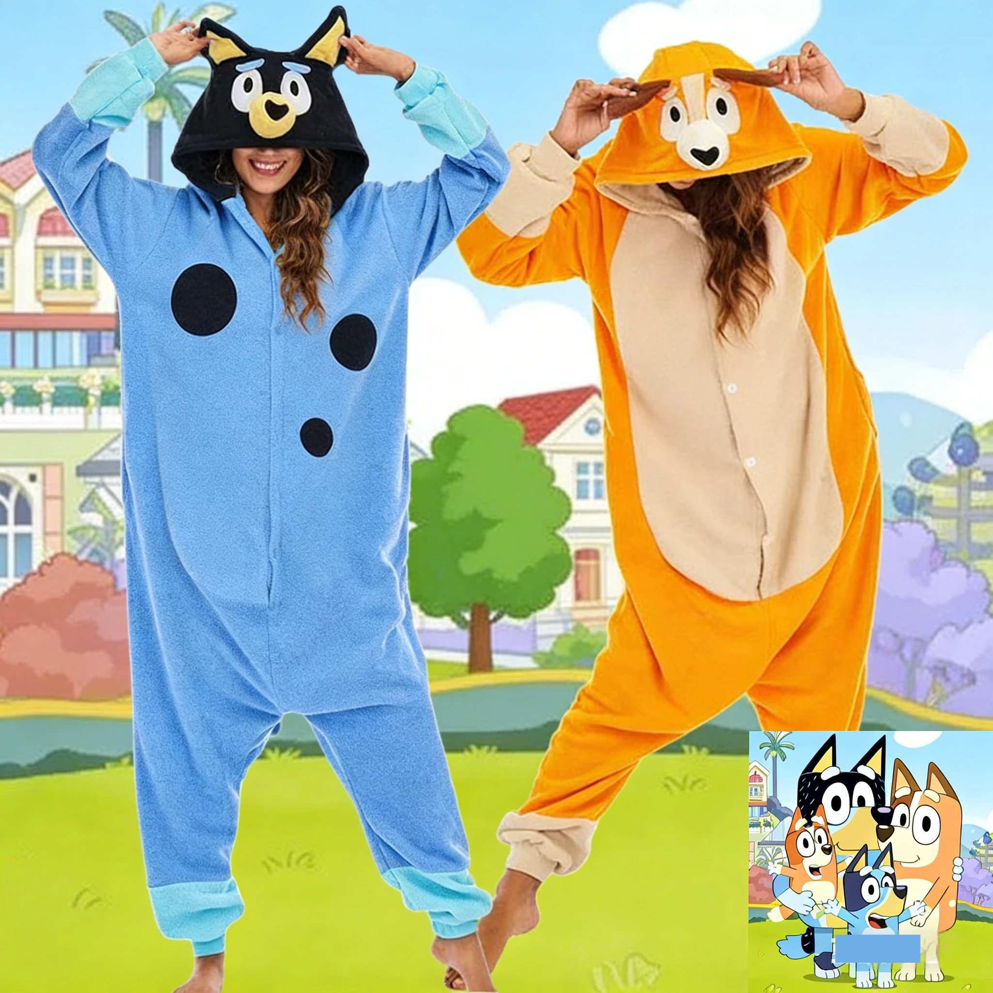 Pijama de una Pieza con Capucha de Dibujos Animados de Bluey, el Perro Azul y el Perro Amarillo, Suave, para Niños y Niñas, Pijamas a Juego para Padres e Hijos, Ropa Casual para el Hogar