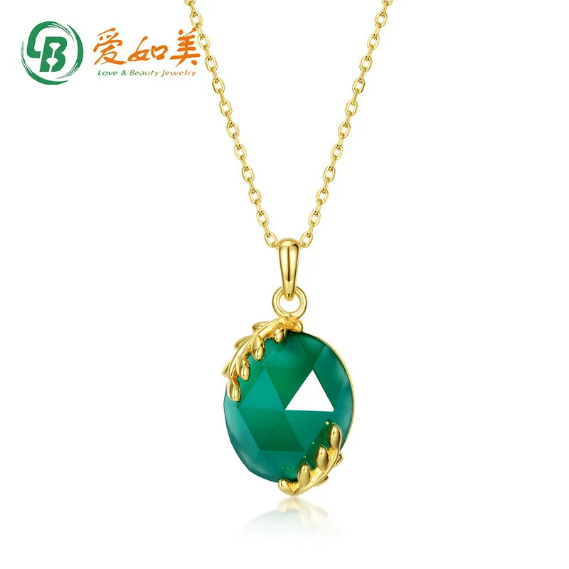 

Green Agate Willow Yiyi Pendant Women's Gold Plated Leaves 18K Gold PT950 Platinum Silver Plated 7-Layer Gold Pendant