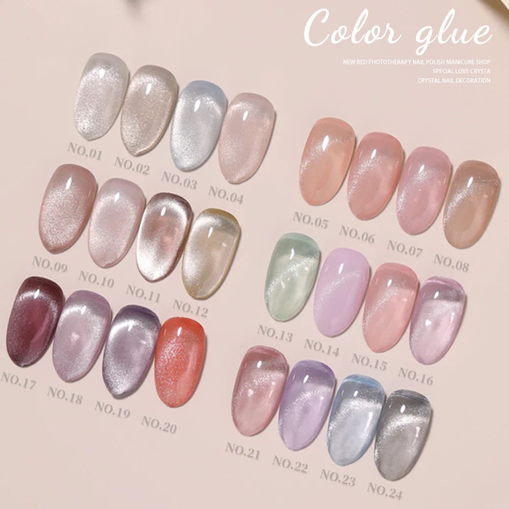 Vendeeni 24 Colors Transparent Crystal Cat Eye Gel Nail Polish Magnetic UV Soak Off Gel Varnish Jelly Nude Cat Eye Gel Lacquer