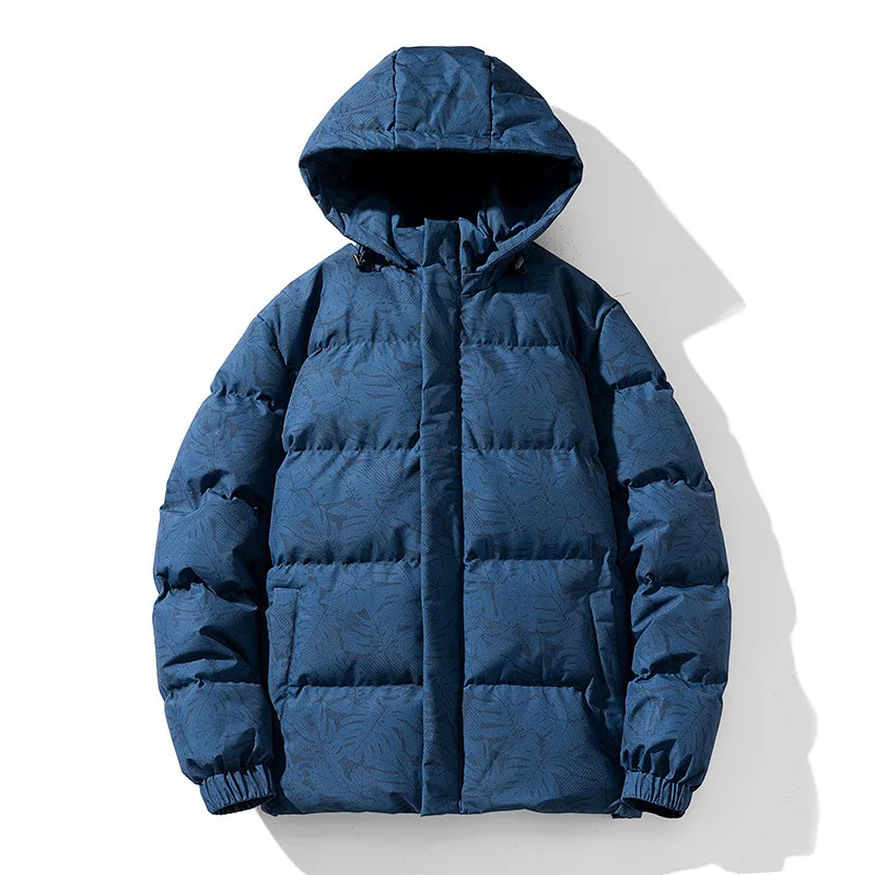 KIDWHXR Man Jacket Winter Fashion Printed Hooded Parkas Outerwear Male Thicken Windproof Loose Outdoor Sport Casual Men Coat