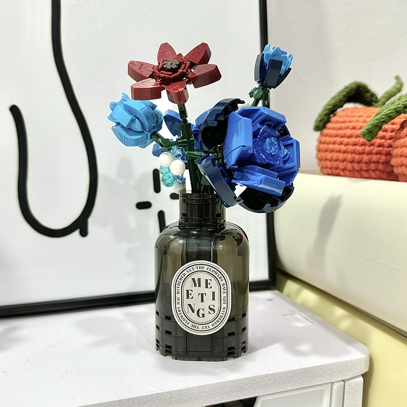 Bros Block Domestic Mini Stacking Building Blocks Flower Bouquet Assembly Creative Desktop Decor for Girls